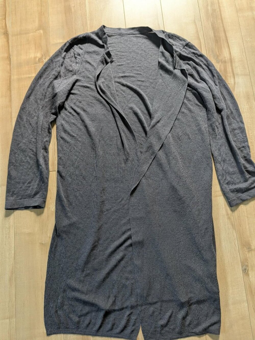 Linen Mulberry Silk Open Front Duster Cardigan Charcoal Gray